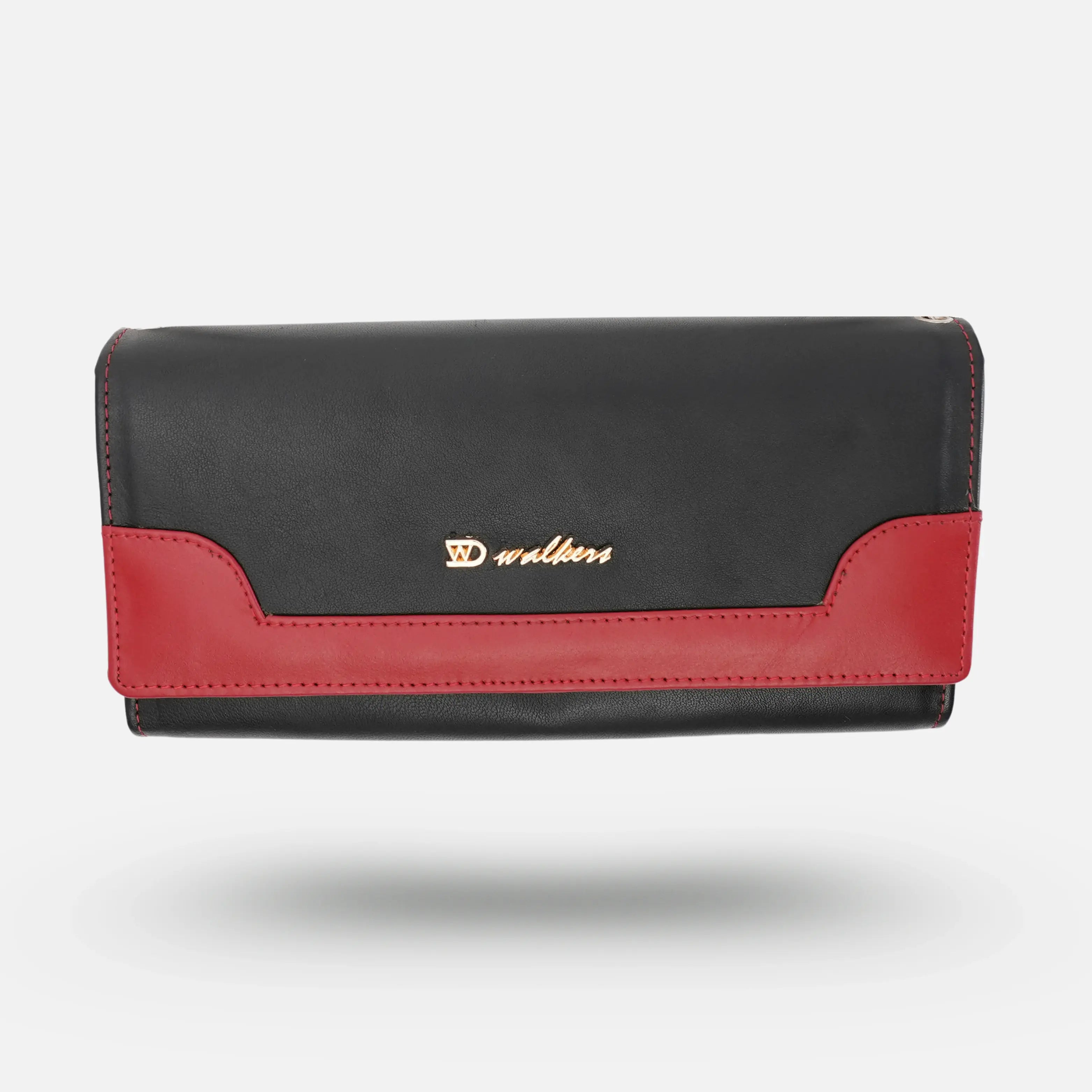 Fashionable Black and Red Bifold Genuine Leather Clutch Bag for Women