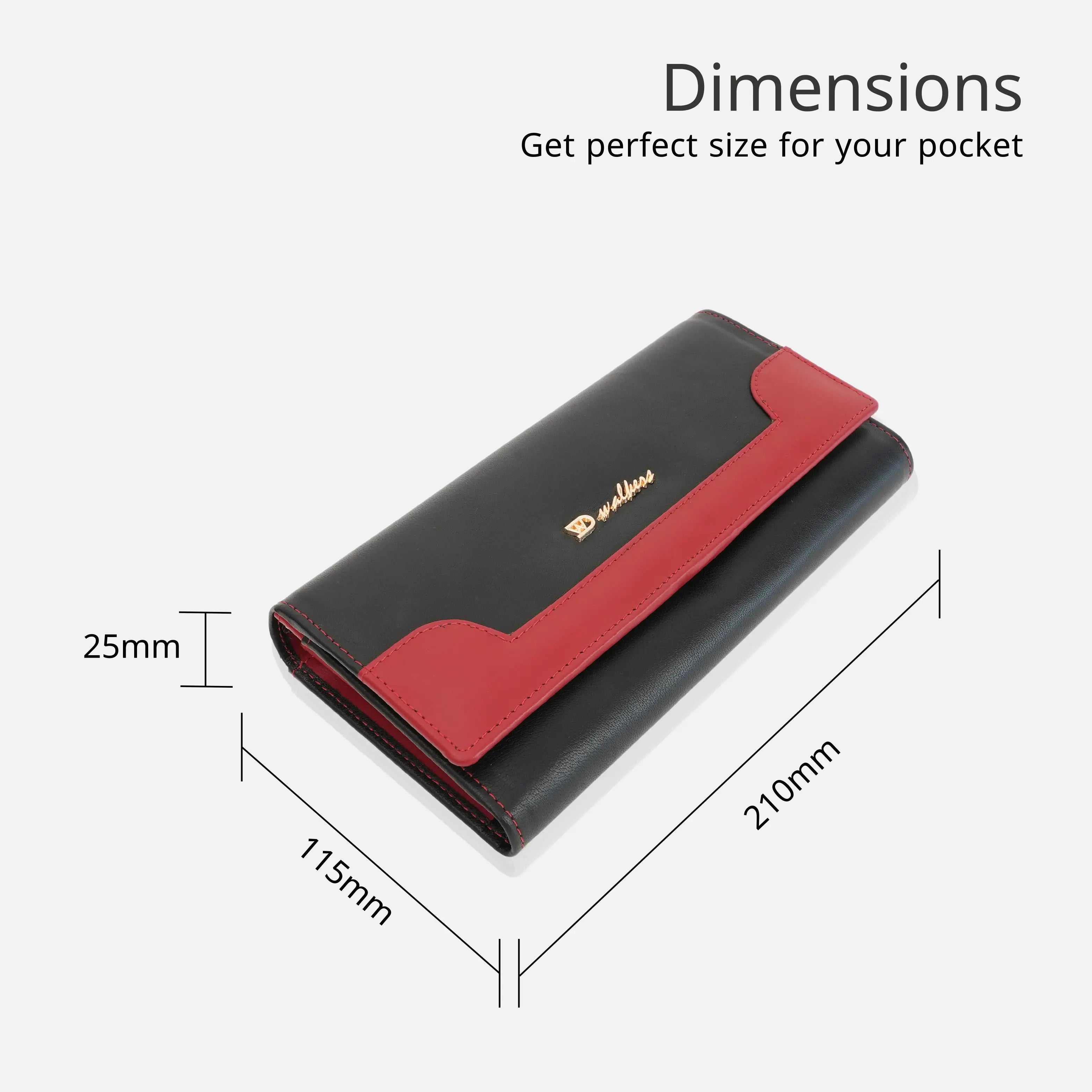 Fashionable Black and Red Bifold Genuine Leather Clutch Bag for Women