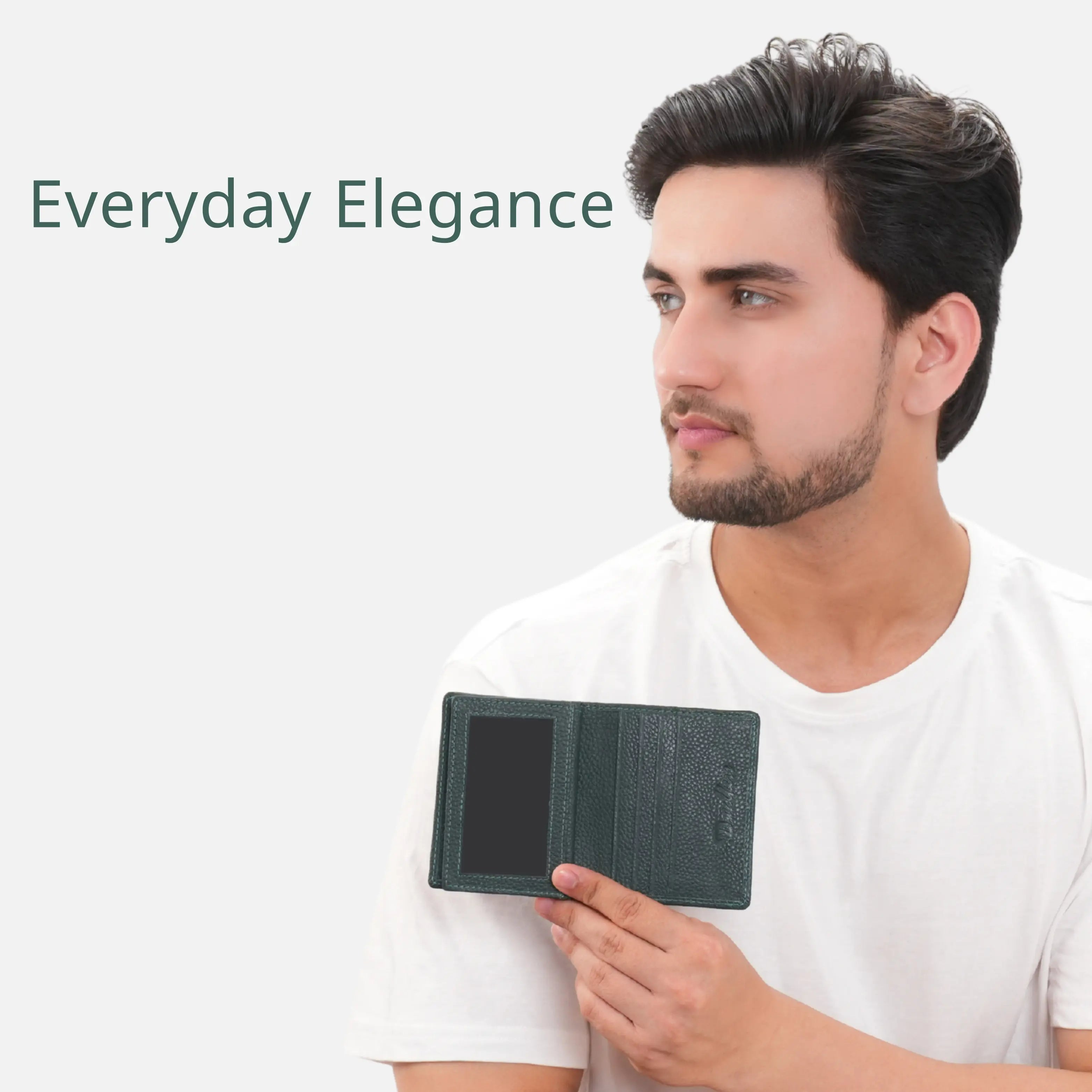 Green Leather Card Holder for Men with Card & ID Slots