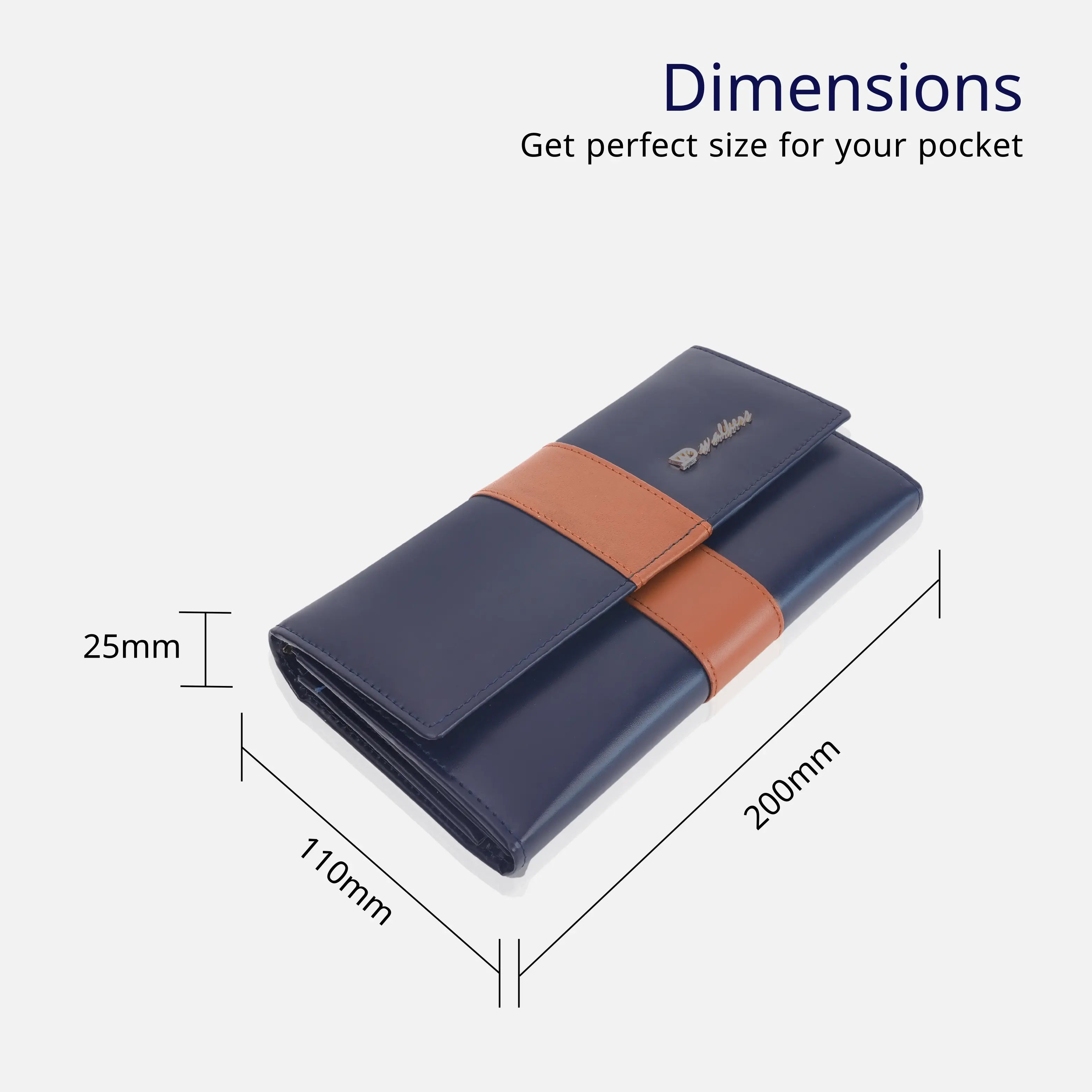 Fashionable Navy Blue Bifold Leather Clutch Bag for Women