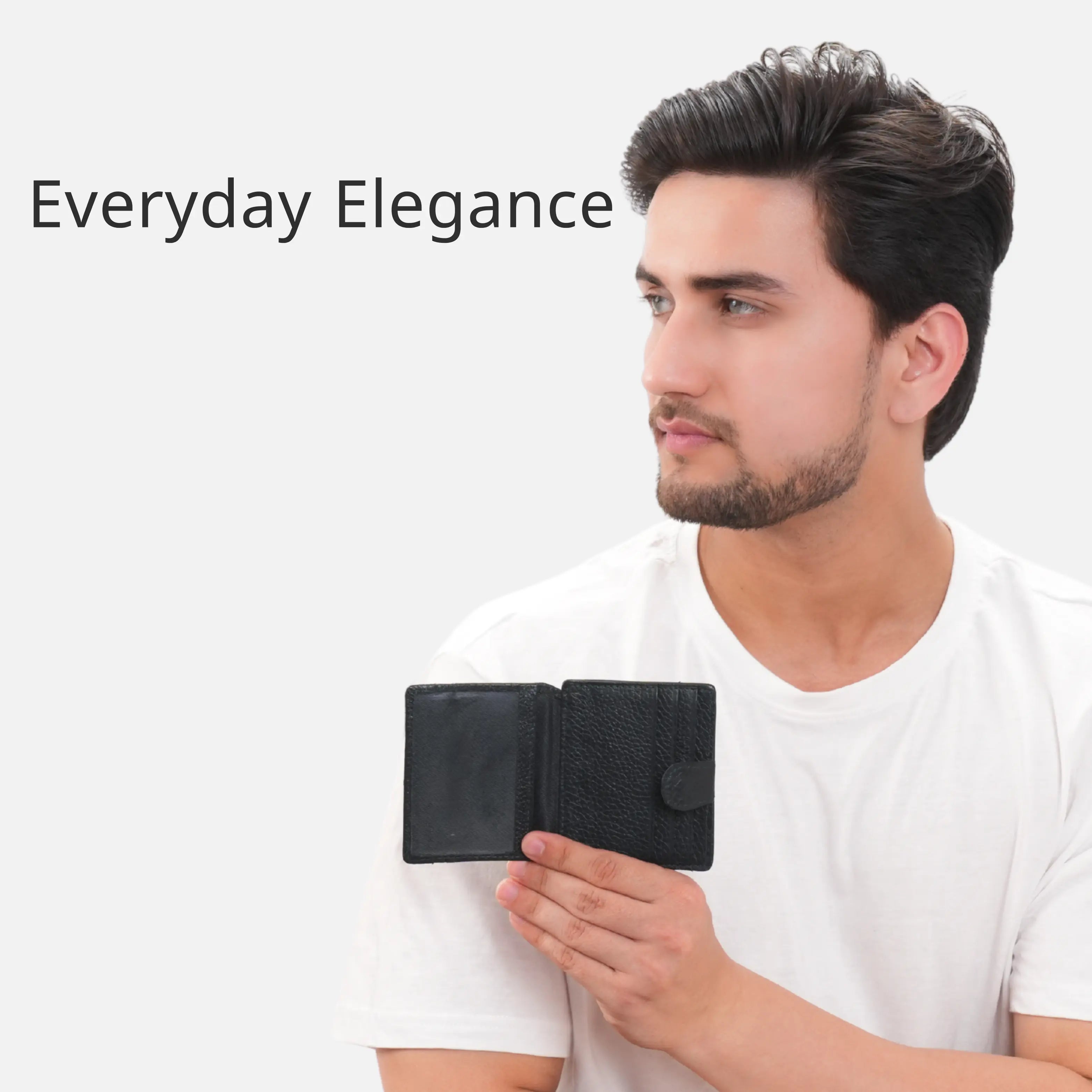 Black Leather Card Holder for Men with Card & ID Slots