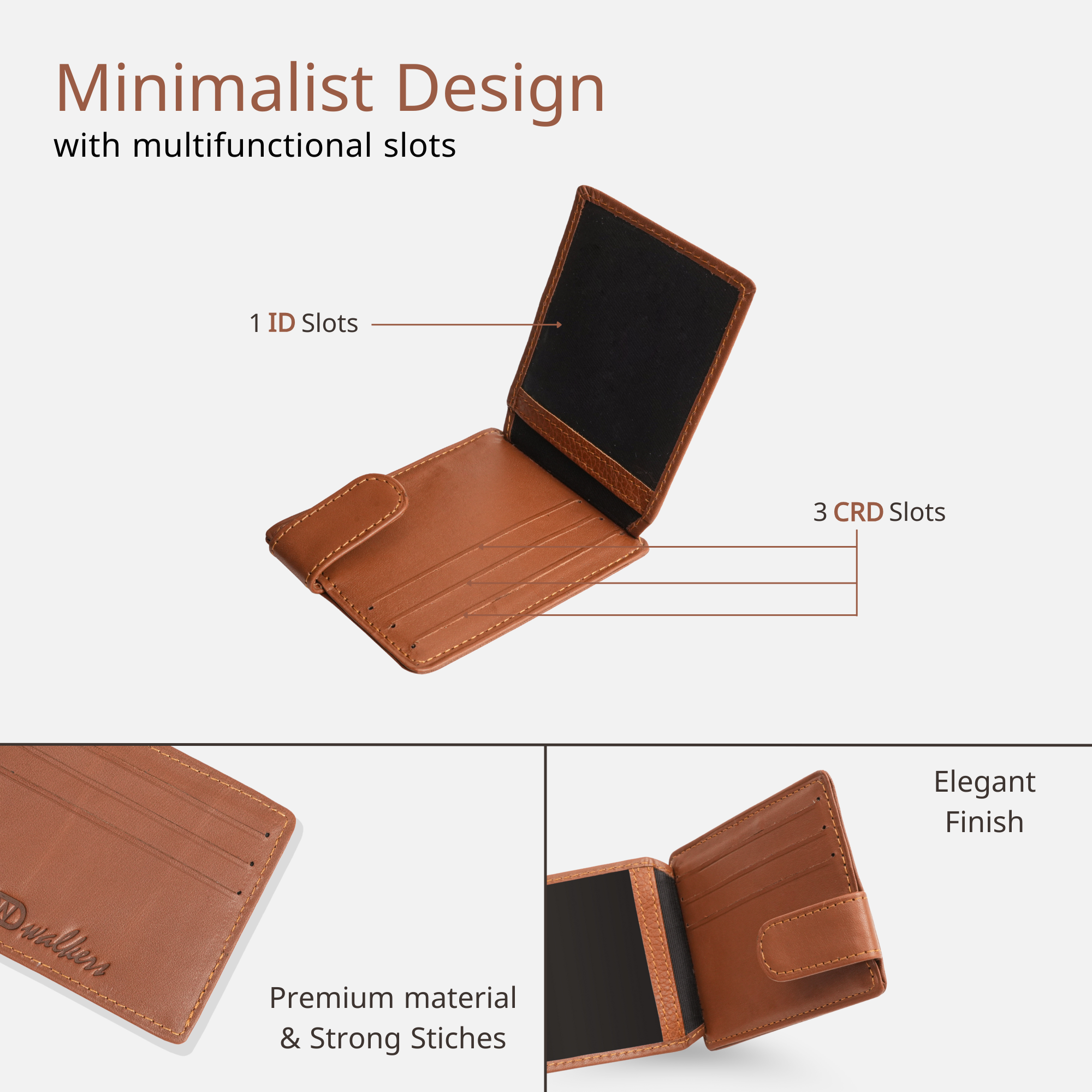 Sleek Tan Brown Leather Card Holder for Men with Card & ID Slots
