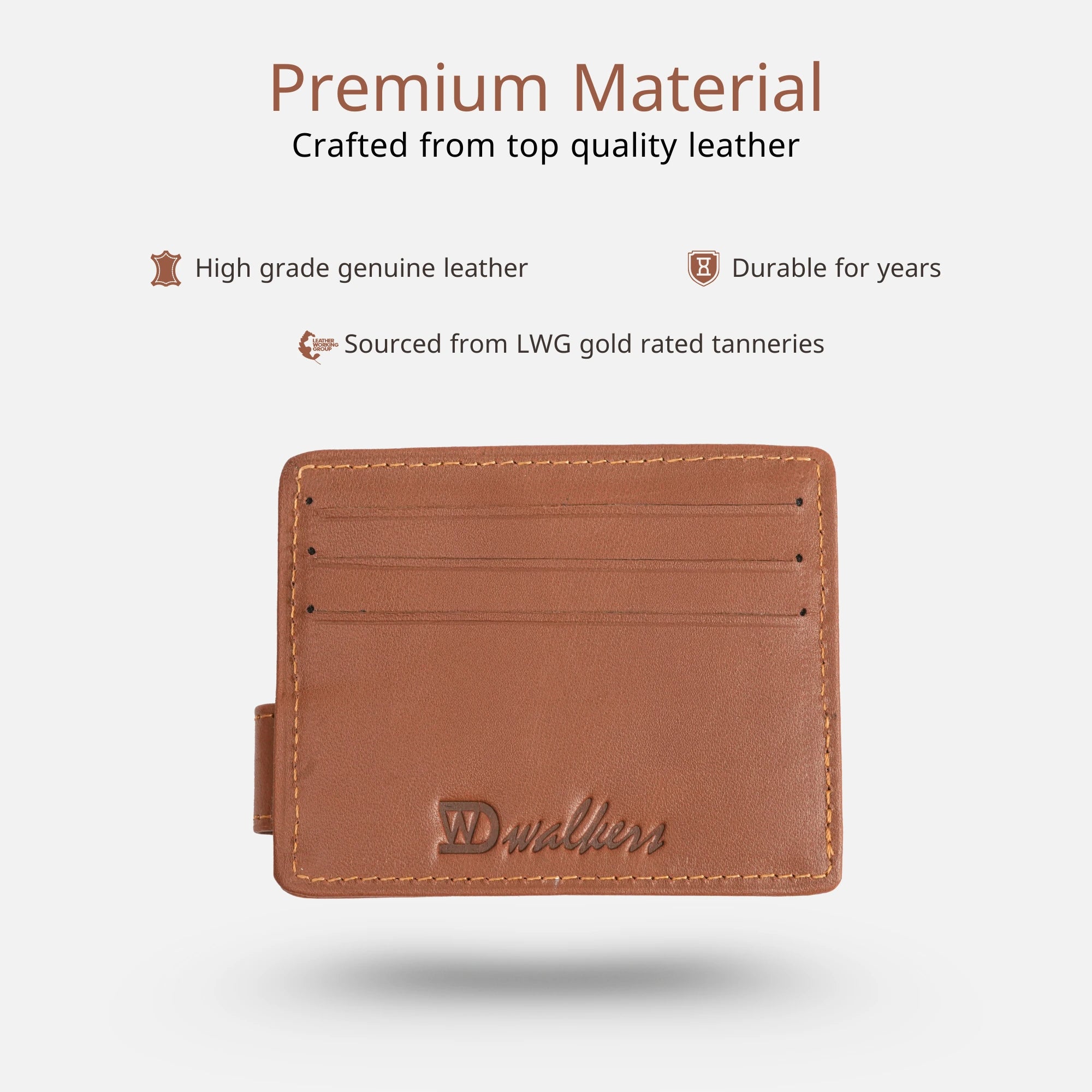Sleek Tan Brown Leather Card Holder for Men with Card & ID Slots