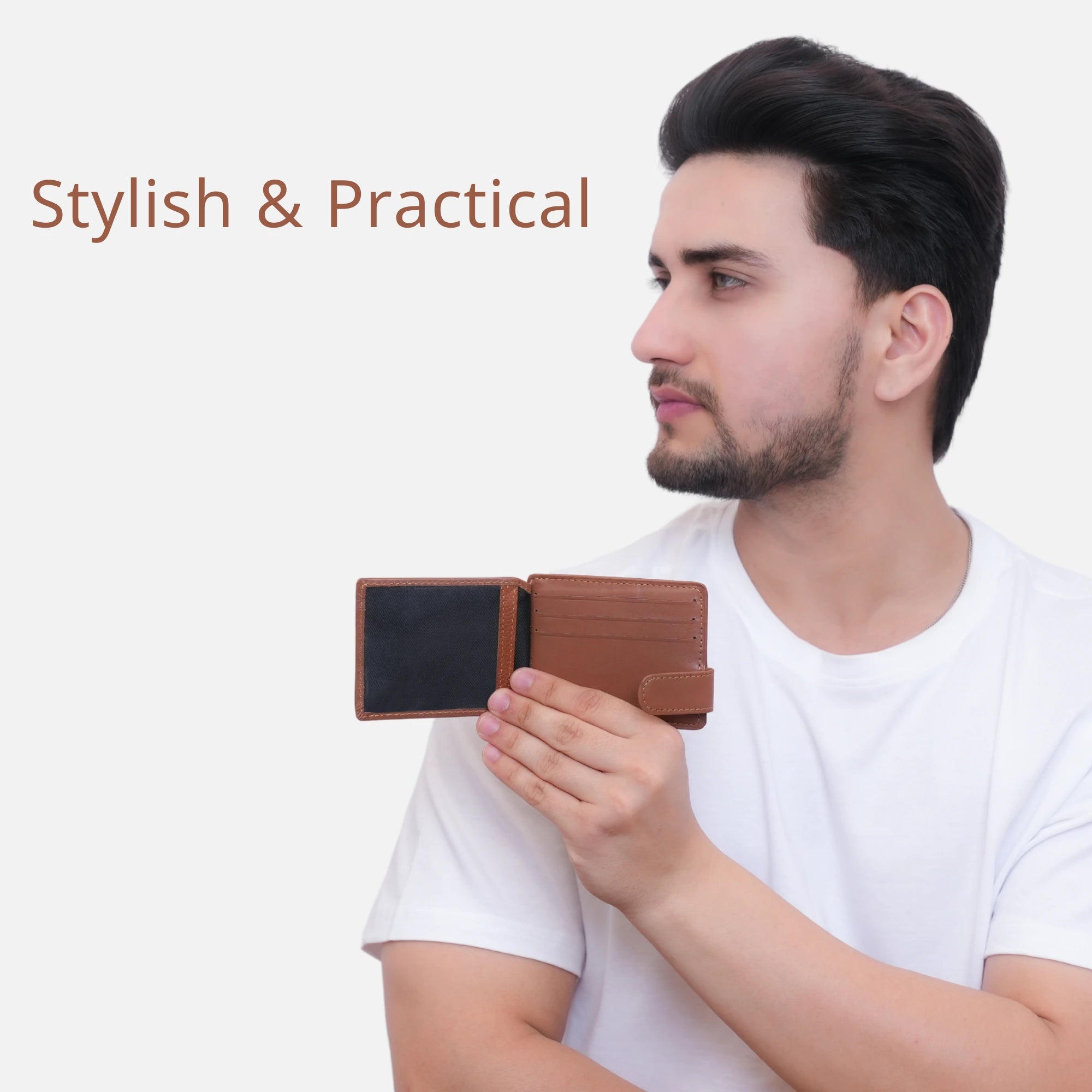 Sleek Tan Brown Leather Card Holder for Men with Card & ID Slots