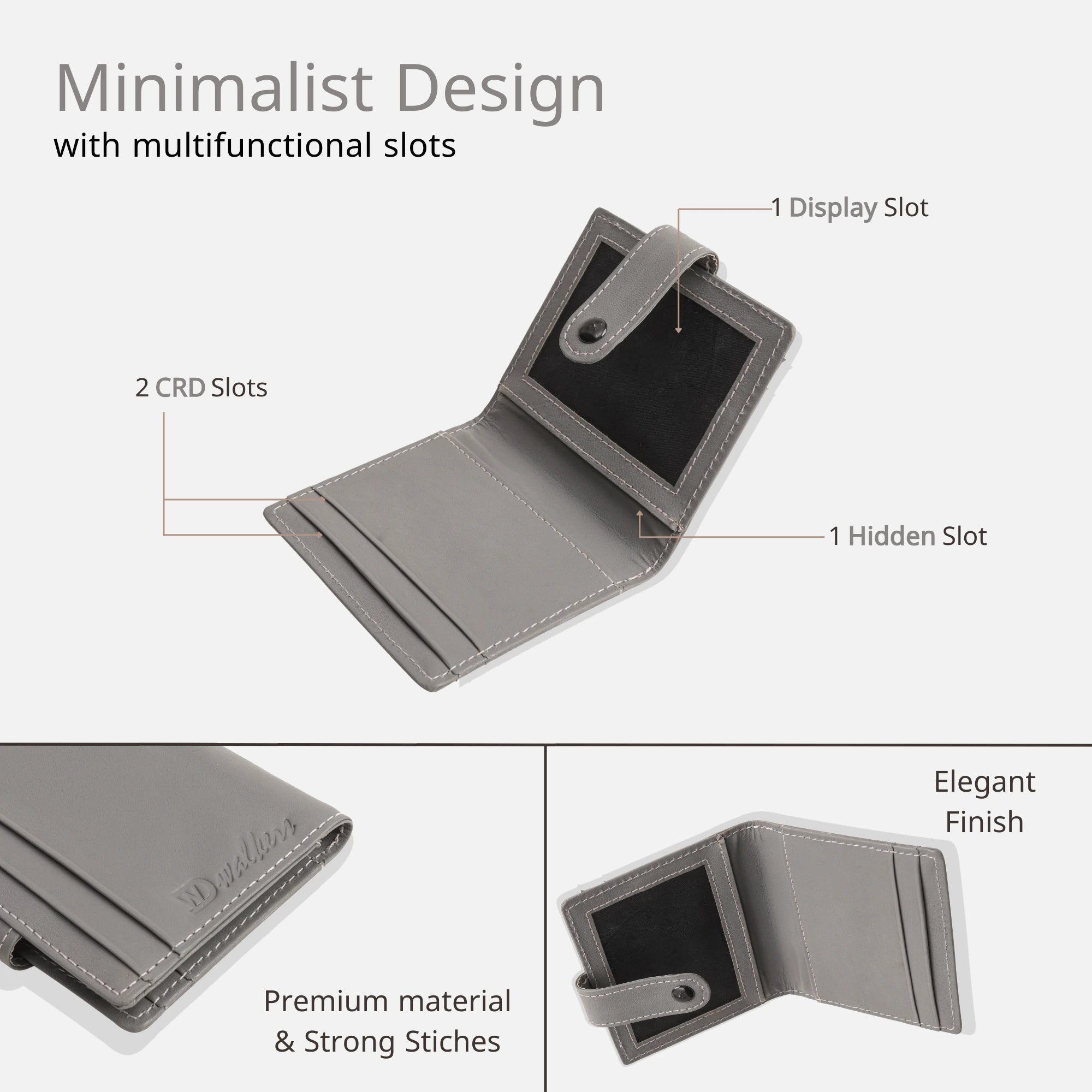 Grey Genuine Leather Card Holder for Men with Card & ID Slots