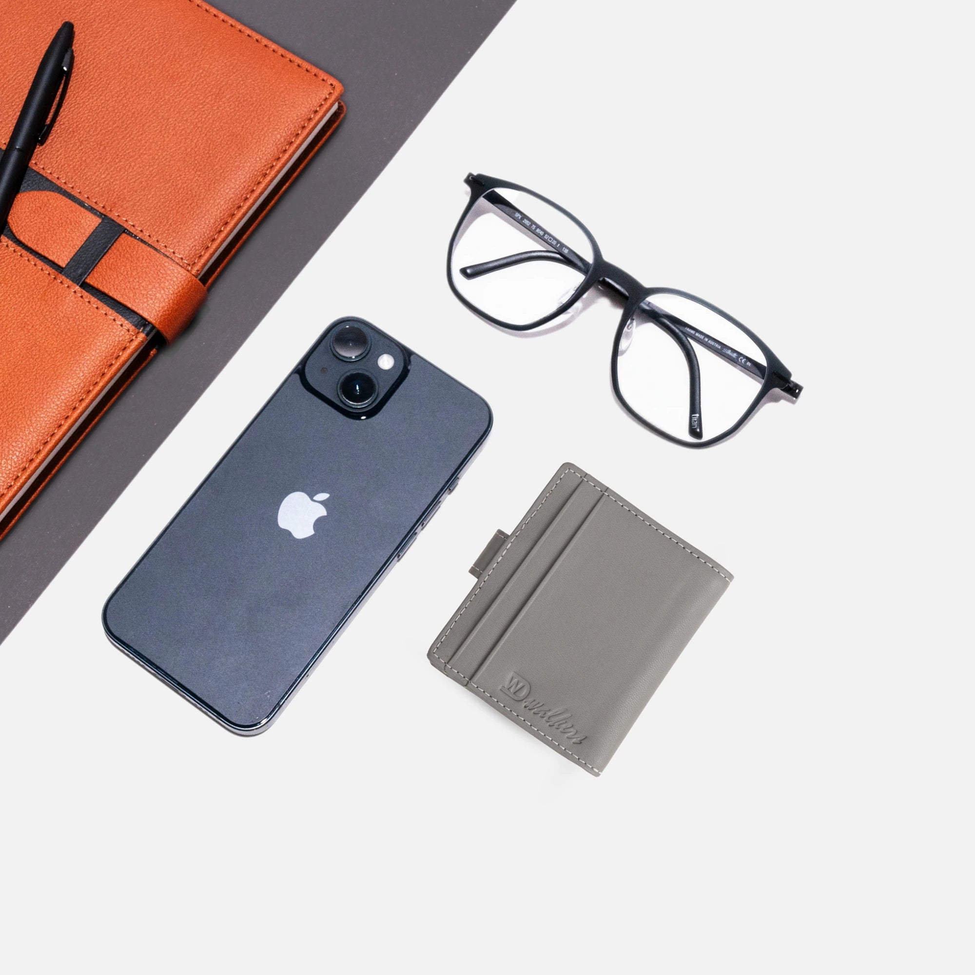 Grey Genuine Leather Card Holder for Men with Card & ID Slots
