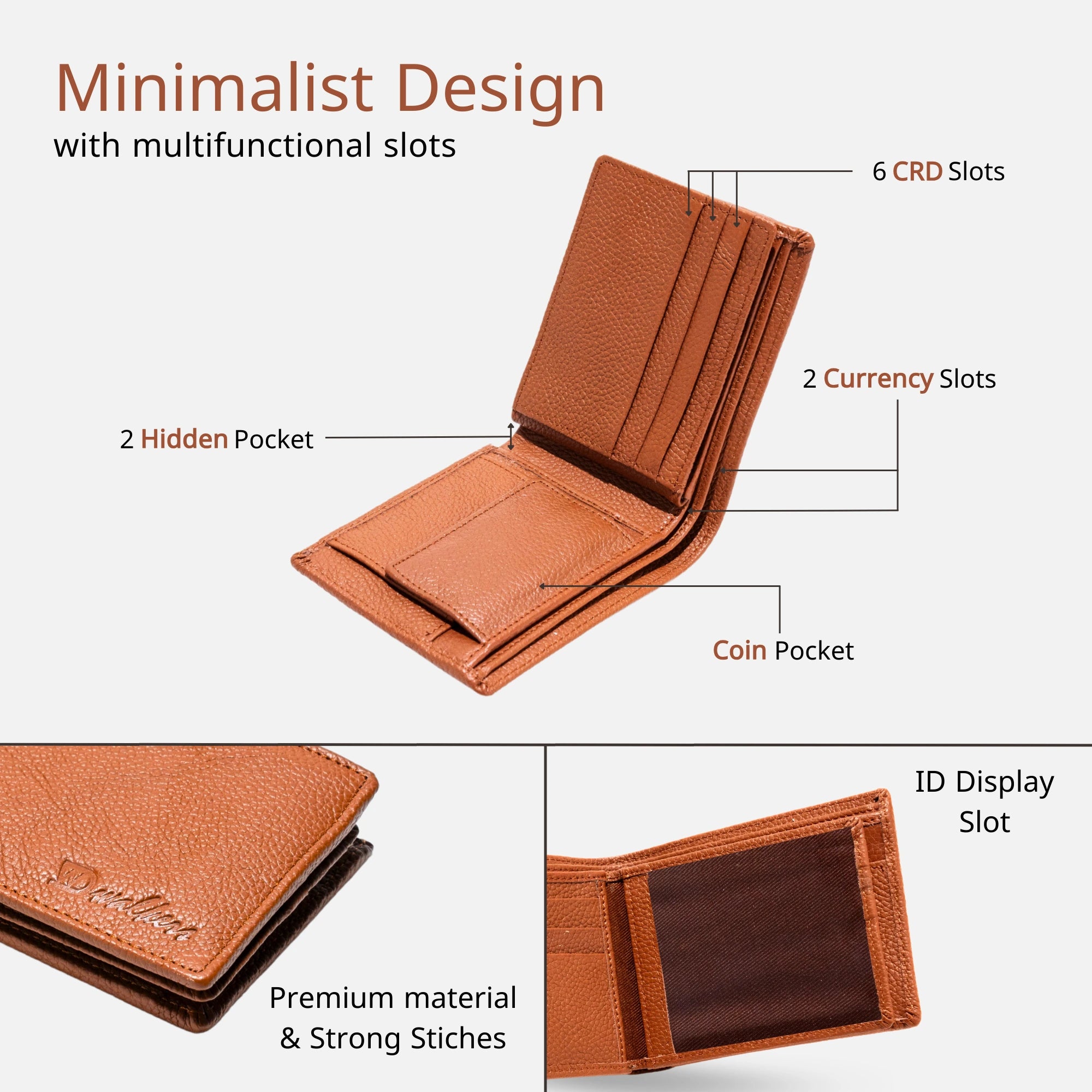 Durable leather wallet for men