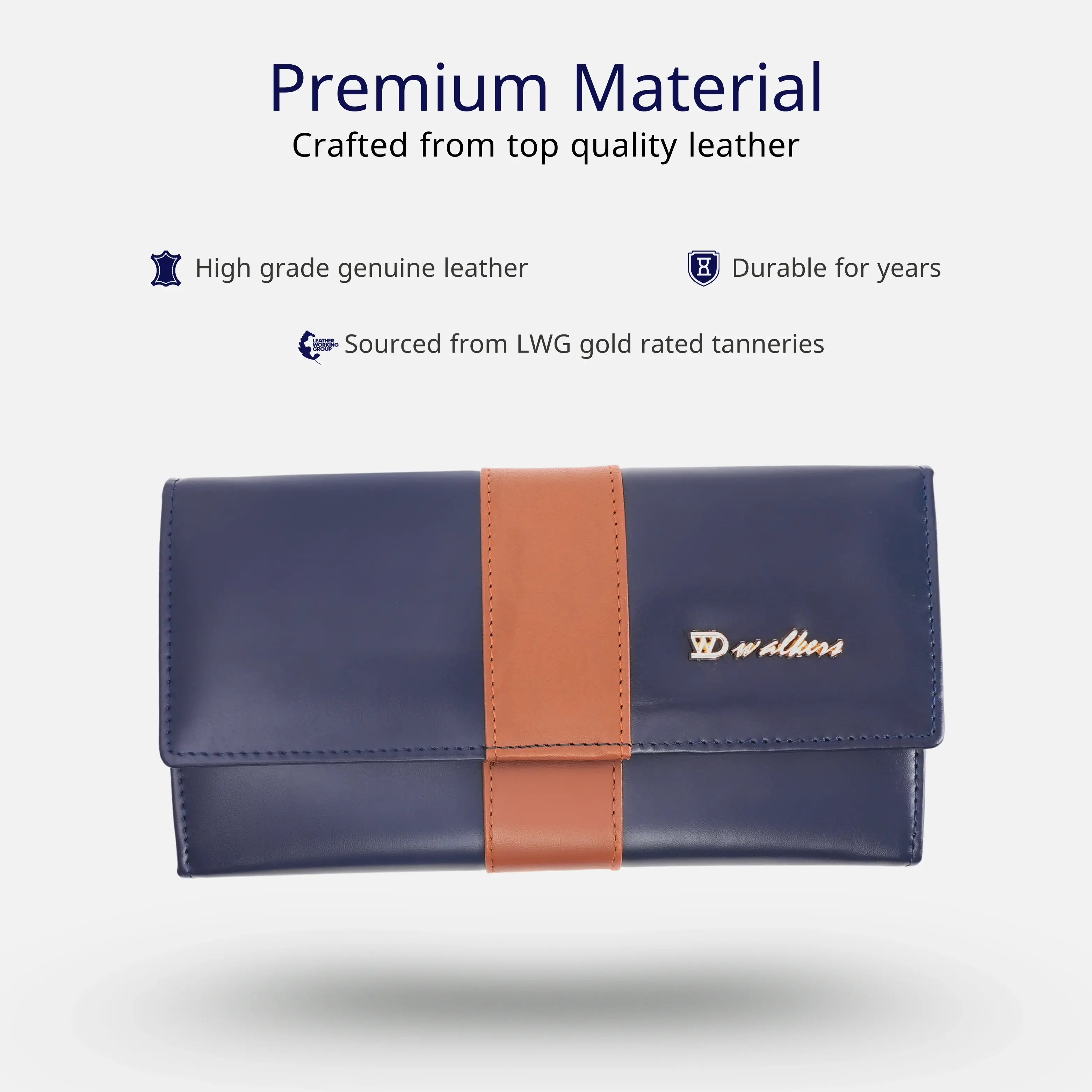 Fashionable Navy Blue Bifold Leather Clutch Bag for Women