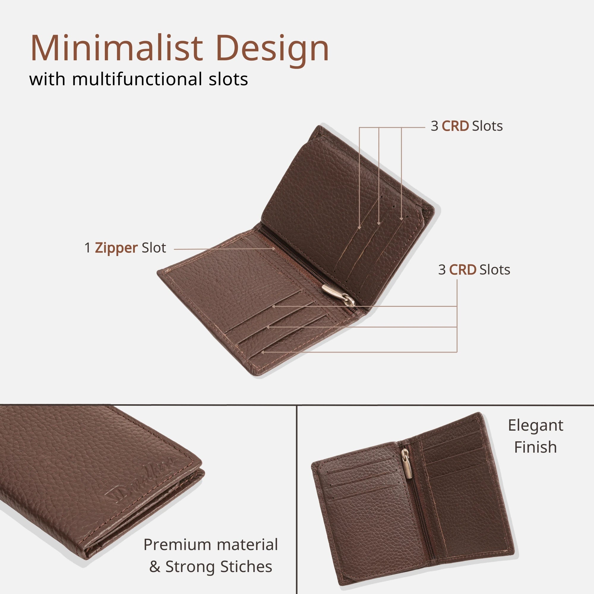 Classic Brown Full-grain Leather Card Holder for Men with Card & Coin Slots