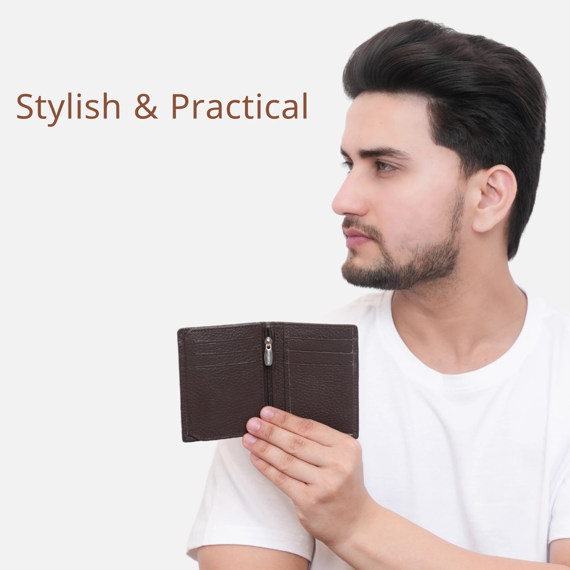 Classic Brown Full-grain Leather Card Holder for Men with Card & Coin Slots