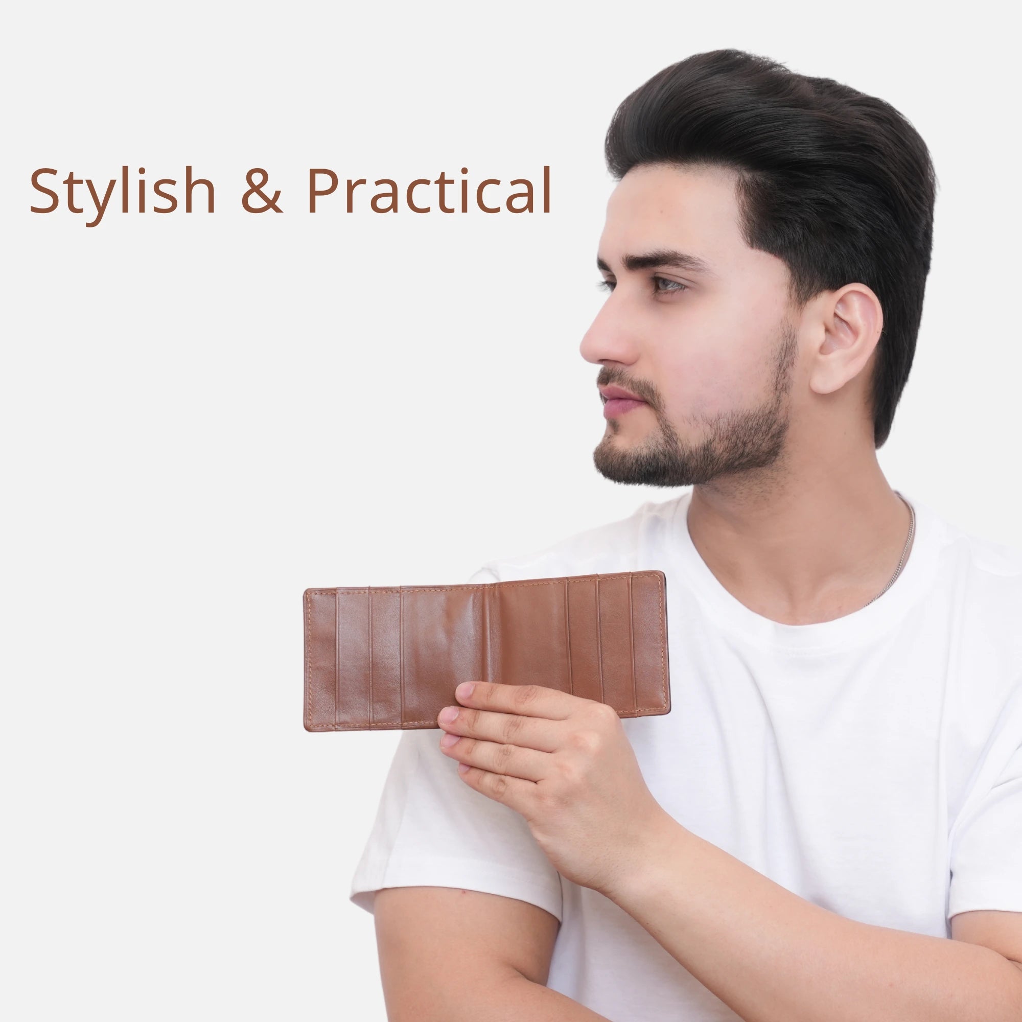 Trendy Black & Beige Leather Card Holder for Men with Card Slots