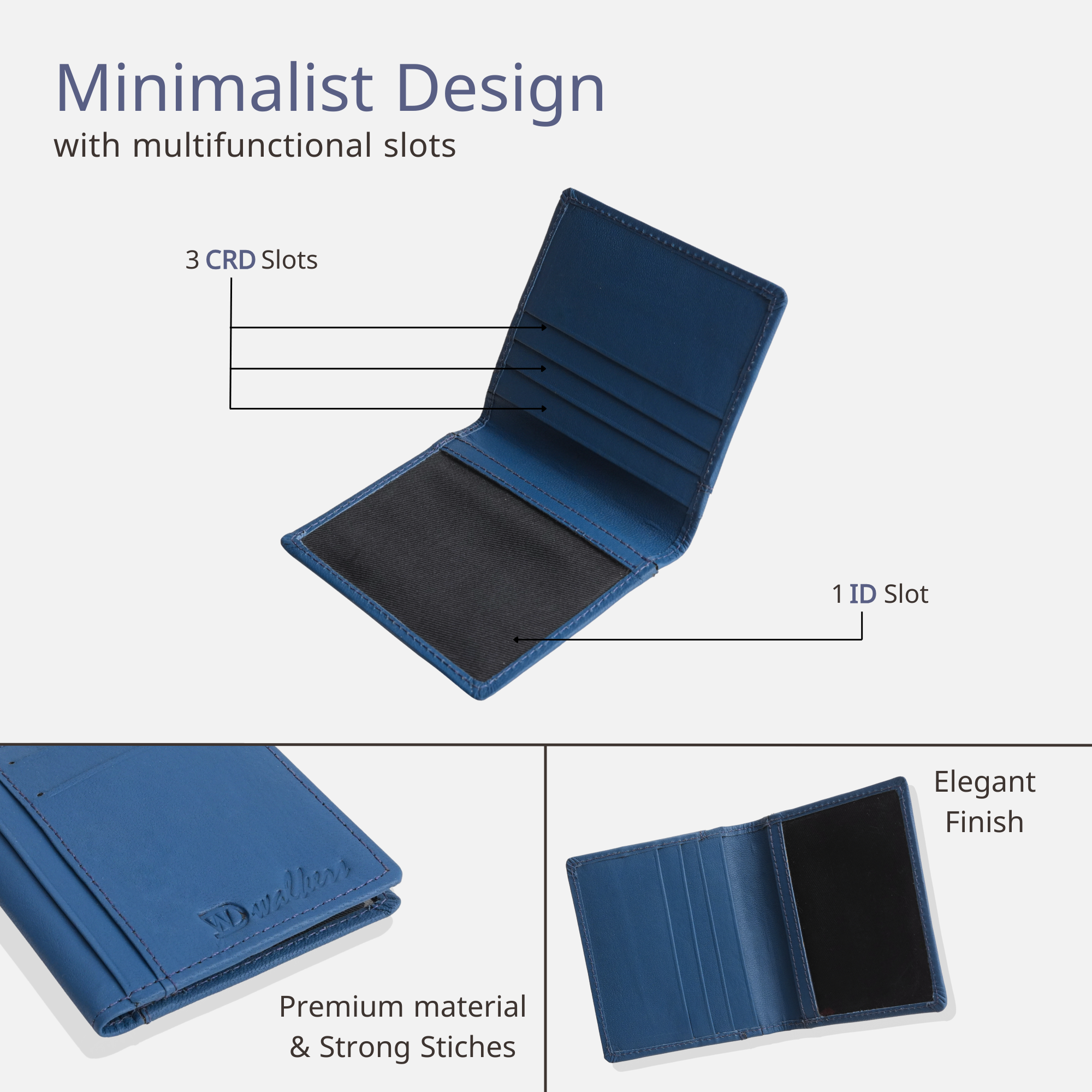 Stylish Blue Leather Card Holder for Men with Card & ID Slots